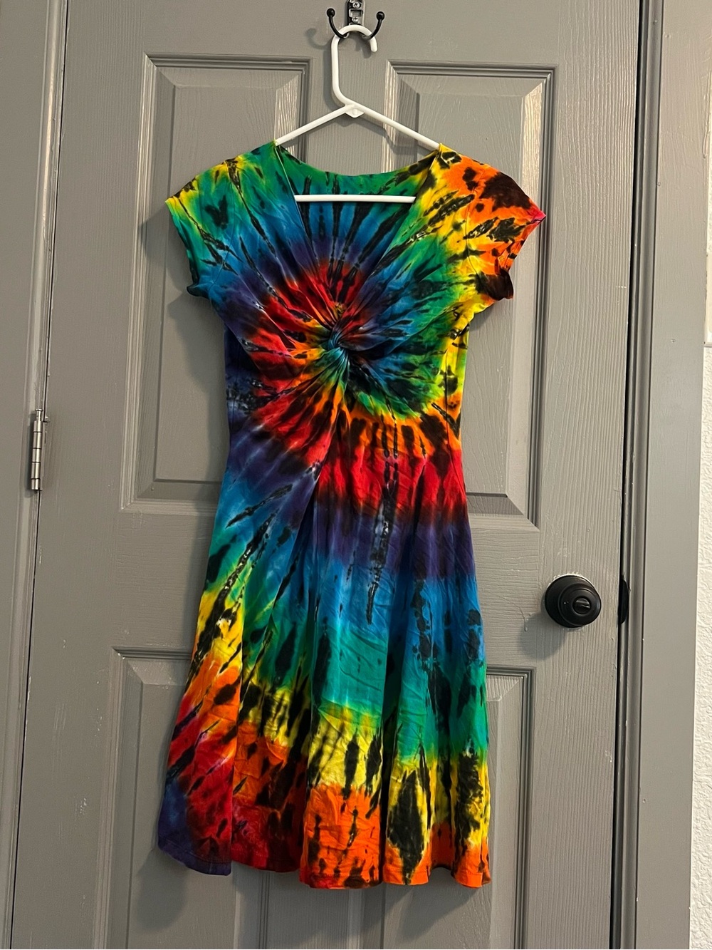 Dharma Trading Co. Spiral Tie Dye Dress Multicolor Size S Twisted Front